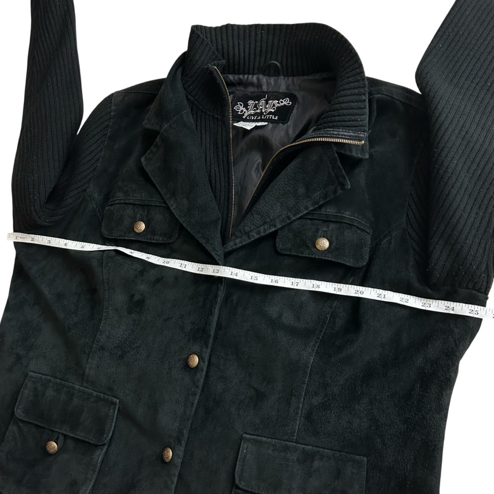 Live a Little Women’s Y2K Black Suede Leather Knit Sleeves Jacket Size 2X - Picture 6 of 8